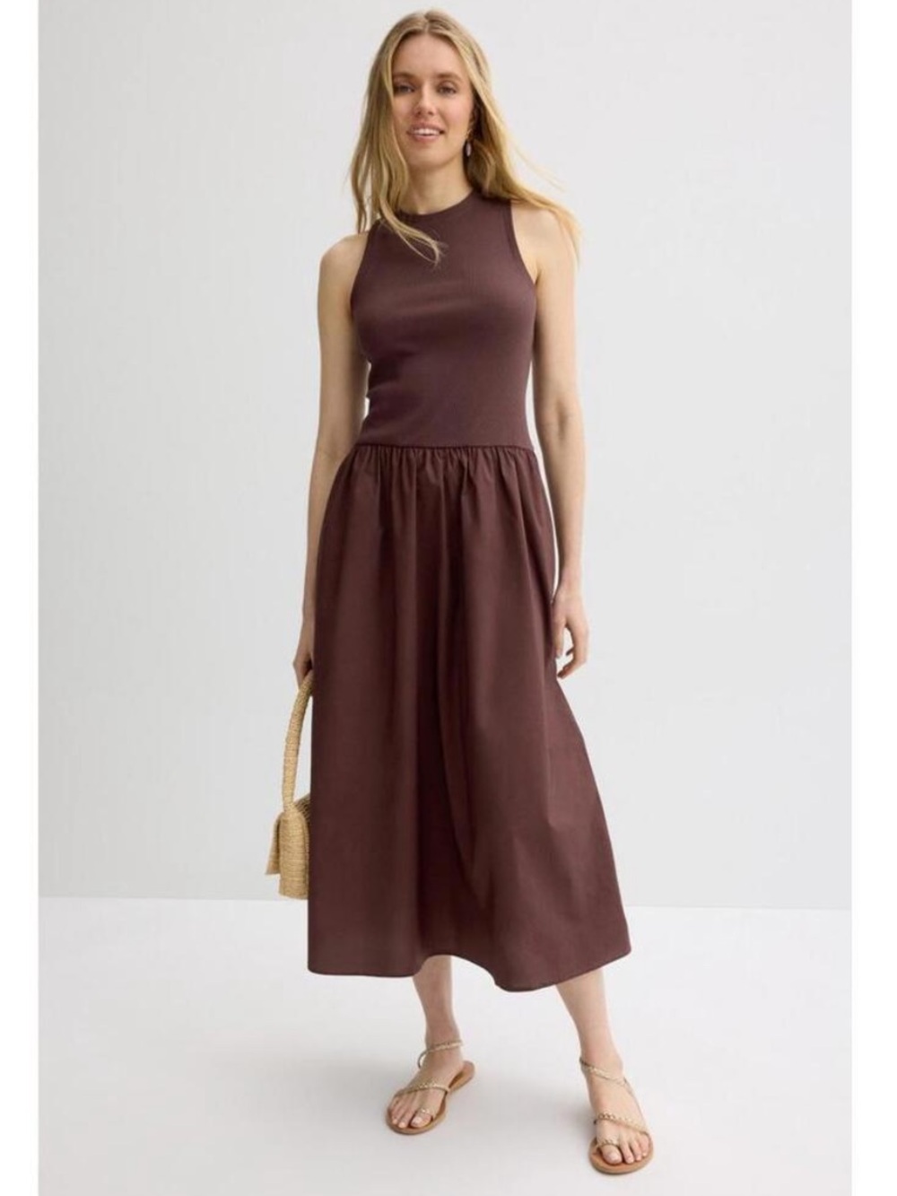 Sanctuary Sleeveless Brown Midi Dress